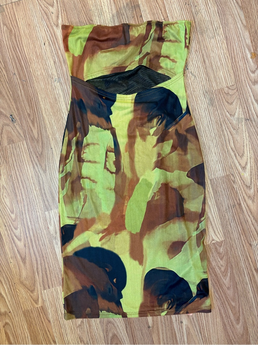 SHEIN Strapless Abstract Green Brown & Black Bodycon Dress